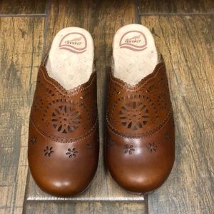 Dansko brown leather cutout mules clogs